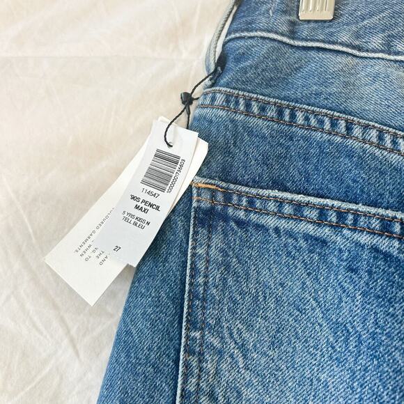 NWT Aritzia Denim Forum ’90s High Rise Pencil Maxi Jean Skirt Slit Blue Size 27 - Picture 9 of 10